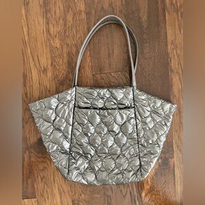Anthropologie Silver Quilted Tote Bag
